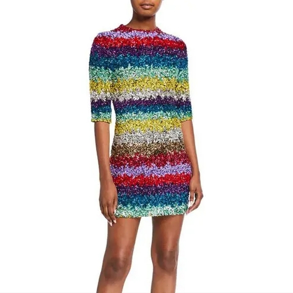 ALICE + OLIVIA Inka Rainbow Sequin Dress - Picture 1 of 7